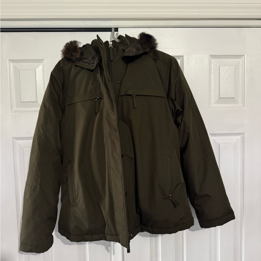 Banana Republic Green winter coast Jacket with removable fur Hood